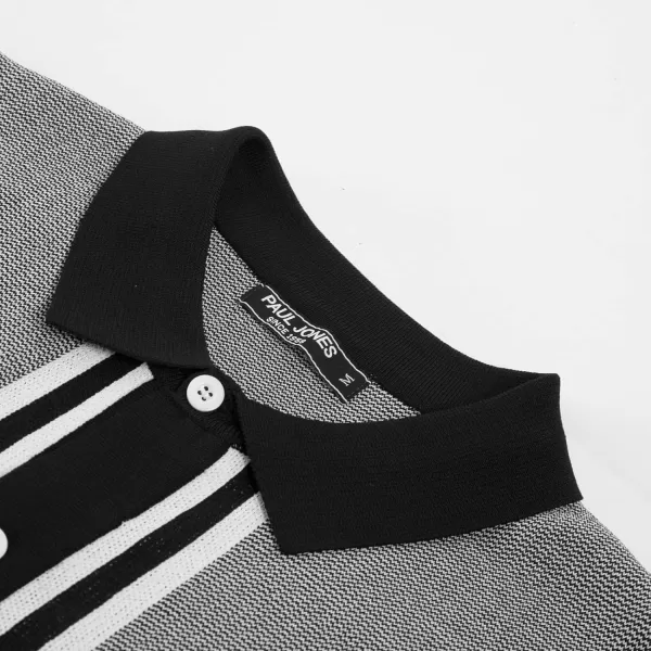 PJ PAUL JONES Men's Vintage Stripe Knit Polo Shirts Short Sleeve Stylish Button Down Cardigan Sweater