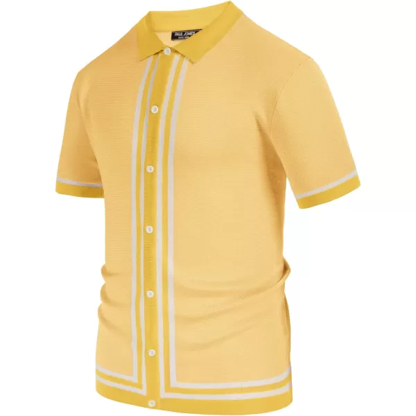 PJ PAUL JONES Men's Vintage Stripe Knit Polo Shirts Short Sleeve Stylish Button Down Cardigan Sweater