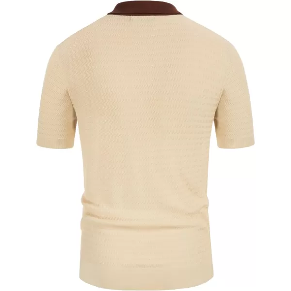 PJ PAUL JONES Men's Vintage Stripe Knit Polo Shirts Short Sleeve Stylish Button Down Cardigan Sweater