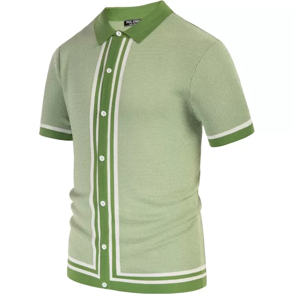PJ PAUL JONES Men's Vintage Stripe Knit Polo Shirts Short Sleeve Stylish Button Down Cardigan Sweater