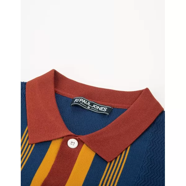 PJ PAUL JONES Men's Vintage Stripe Knit Polo Shirts Short Sleeve Stylish Button Down Cardigan Sweater