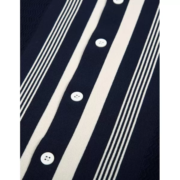 PJ PAUL JONES Men's Vintage Stripe Knit Polo Shirts Short Sleeve Stylish Button Down Cardigan Sweater