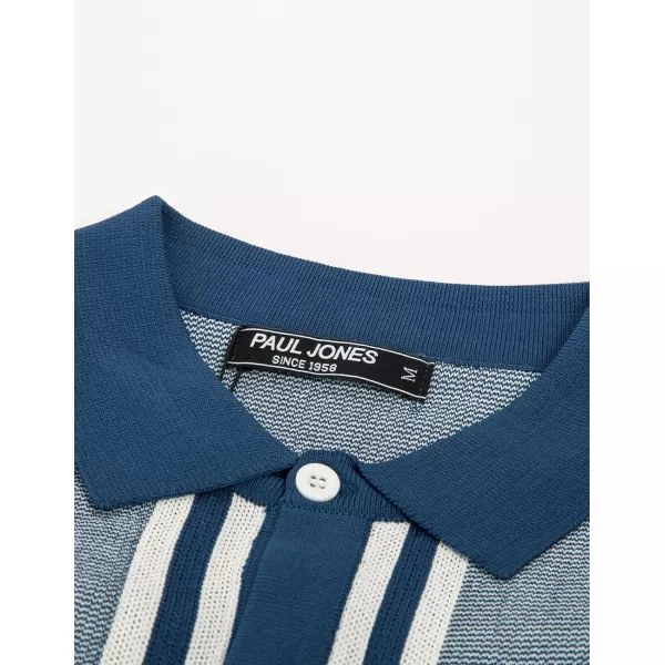 PJ PAUL JONES Men's Vintage Stripe Knit Polo Shirts Short Sleeve Stylish Button Down Cardigan Sweater