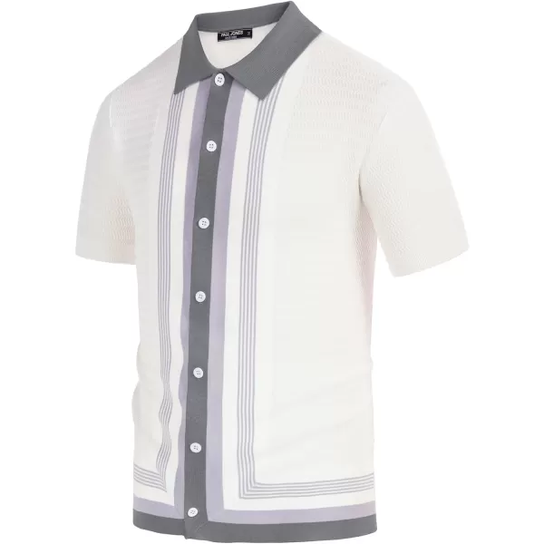 PJ PAUL JONES Men's Vintage Stripe Knit Polo Shirts Short Sleeve Stylish Button Down Cardigan Sweater