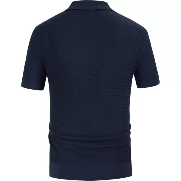 PJ PAUL JONES Men's Vintage Stripe Knit Polo Shirts Short Sleeve Stylish Button Down Cardigan Sweater