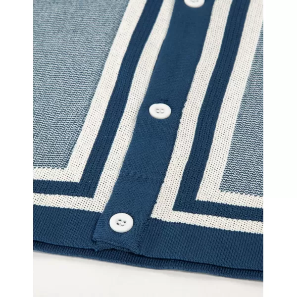 PJ PAUL JONES Men's Vintage Stripe Knit Polo Shirts Short Sleeve Stylish Button Down Cardigan Sweater
