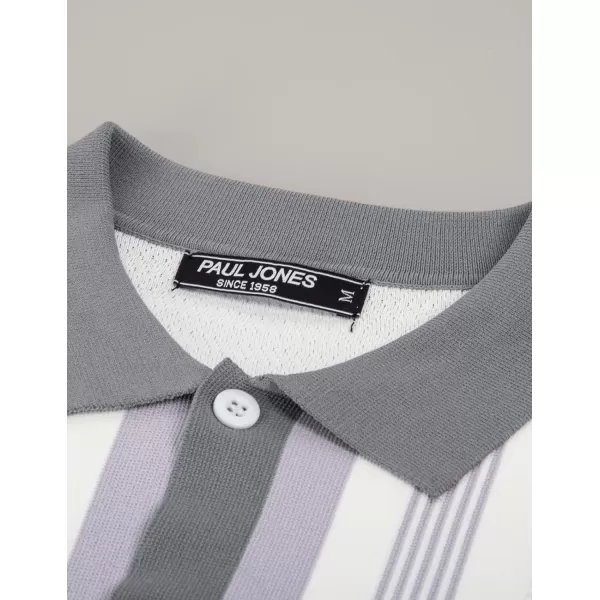PJ PAUL JONES Men's Vintage Stripe Knit Polo Shirts Short Sleeve Stylish Button Down Cardigan Sweater