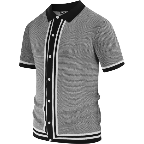 PJ PAUL JONES Men's Vintage Stripe Knit Polo Shirts Short Sleeve Stylish Button Down Cardigan Sweater