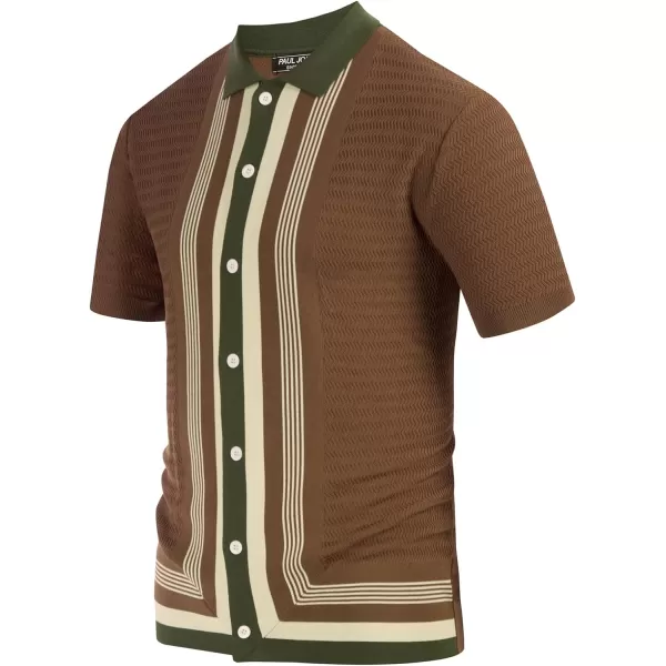 PJ PAUL JONES Men's Vintage Stripe Knit Polo Shirts Short Sleeve Stylish Button Down Cardigan Sweater