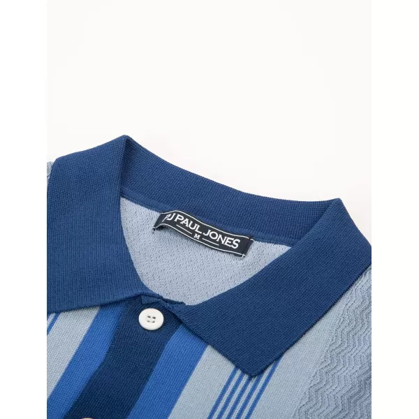 PJ PAUL JONES Men's Vintage Stripe Knit Polo Shirts Short Sleeve Stylish Button Down Cardigan Sweater