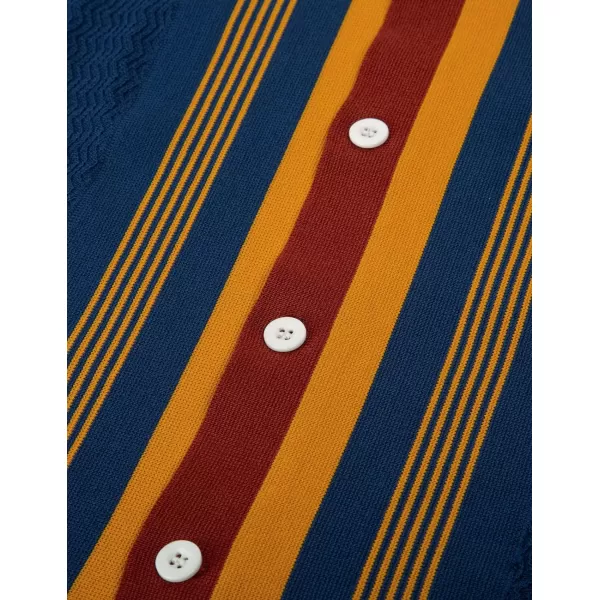PJ PAUL JONES Men's Vintage Stripe Knit Polo Shirts Short Sleeve Stylish Button Down Cardigan Sweater