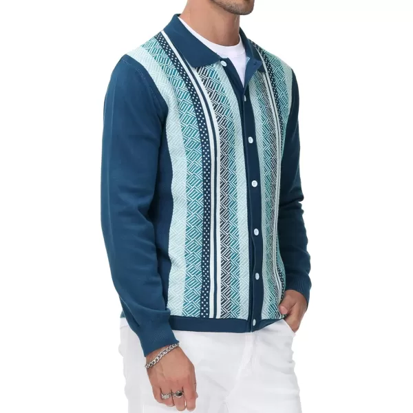 PJ PAUL JONES Men's Vintage Stripe Polo Shirt Casual Long Sleeve Button Knit Shirt