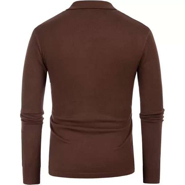 PJ PAUL JONES Men's Vintage Stripe Polo Shirt Casual Long Sleeve Button Knit Shirt