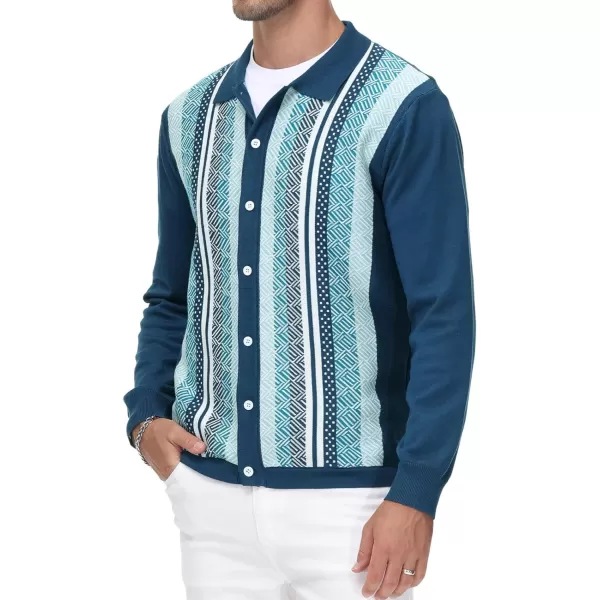 PJ PAUL JONES Men's Vintage Stripe Polo Shirt Casual Long Sleeve Button Knit Shirt