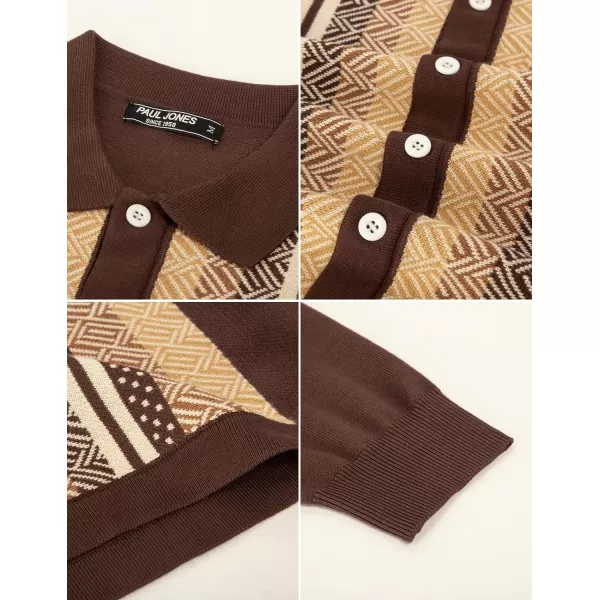 PJ PAUL JONES Men's Vintage Stripe Polo Shirt Casual Long Sleeve Button Knit Shirt