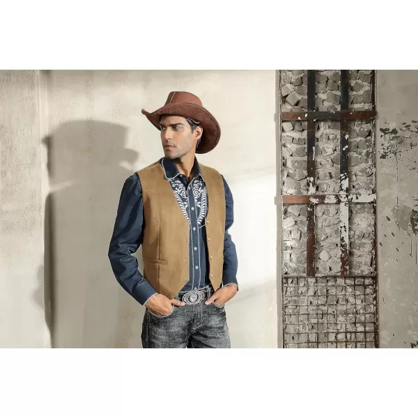 PJ PAUL JONES Men's Western Cowboy Suit Vest Slim Fit Faux Suede Leather Dress Vests Waistcoat for Wedding