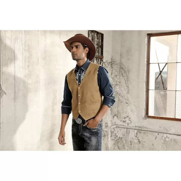 PJ PAUL JONES Men's Western Cowboy Suit Vest Slim Fit Faux Suede Leather Dress Vests Waistcoat for Wedding