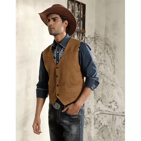 PJ PAUL JONES Men's Western Cowboy Suit Vest Slim Fit Faux Suede Leather Dress Vests Waistcoat for Wedding