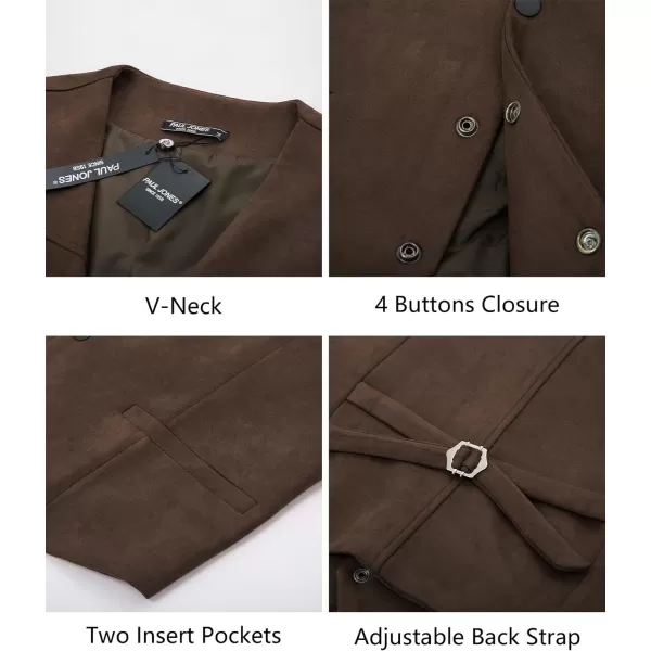 PJ PAUL JONES Men's Western Cowboy Suit Vest Slim Fit Faux Suede Leather Dress Vests Waistcoat for Wedding