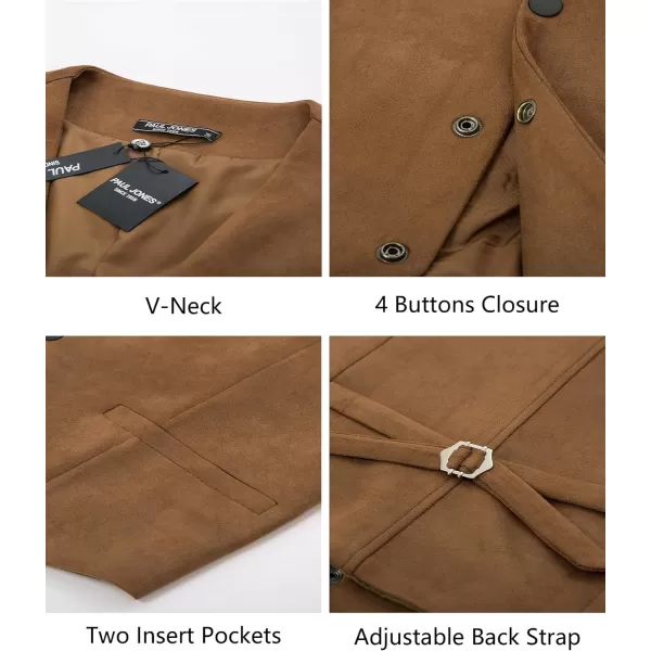 PJ PAUL JONES Men's Western Cowboy Suit Vest Slim Fit Faux Suede Leather Dress Vests Waistcoat for Wedding