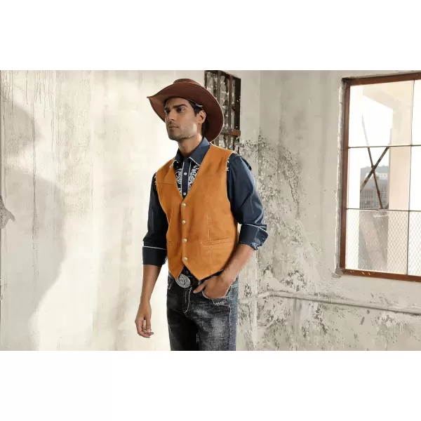 PJ PAUL JONES Men's Western Cowboy Suit Vest Slim Fit Faux Suede Leather Dress Vests Waistcoat for Wedding