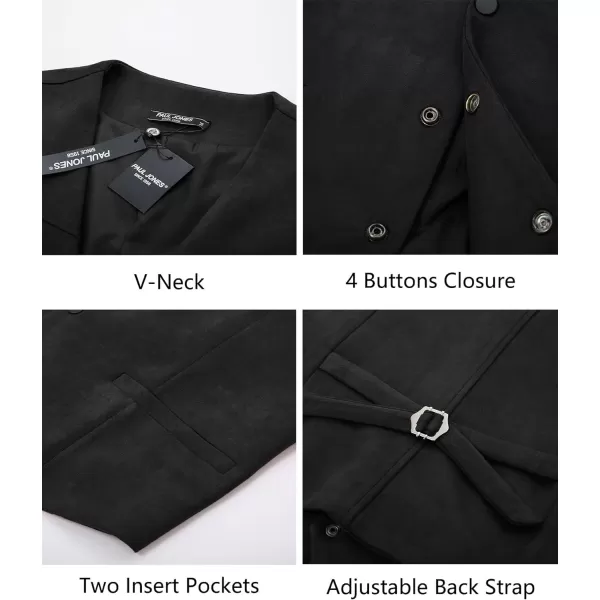 PJ PAUL JONES Men's Western Cowboy Suit Vest Slim Fit Faux Suede Leather Dress Vests Waistcoat for Wedding