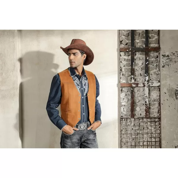 PJ PAUL JONES Men's Western Cowboy Suit Vest Slim Fit Faux Suede Leather Dress Vests Waistcoat for Wedding