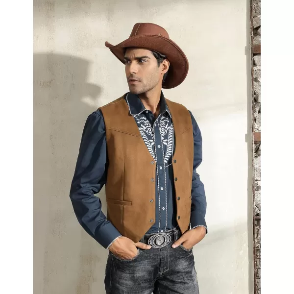 PJ PAUL JONES Men's Western Cowboy Suit Vest Slim Fit Faux Suede Leather Dress Vests Waistcoat for Wedding
