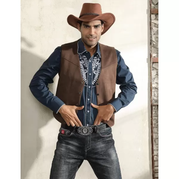 PJ PAUL JONES Men's Western Cowboy Suit Vest Slim Fit Faux Suede Leather Dress Vests Waistcoat for Wedding
