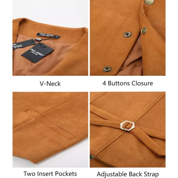 PJ PAUL JONES Men's Western Cowboy Suit Vest Slim Fit Faux Suede Leather Dress Vests Waistcoat for Wedding