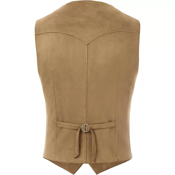 PJ PAUL JONES Men's Western Cowboy Suit Vest Slim Fit Faux Suede Leather Dress Vests Waistcoat for Wedding