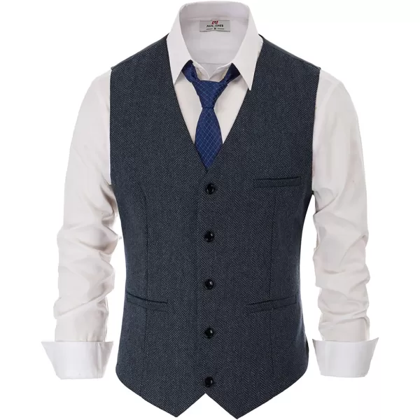 PJ PAUL JONES Men's Western Herringbone Tweed Suit Vest Wool Blend V Neck Slim Fit Waistcoat