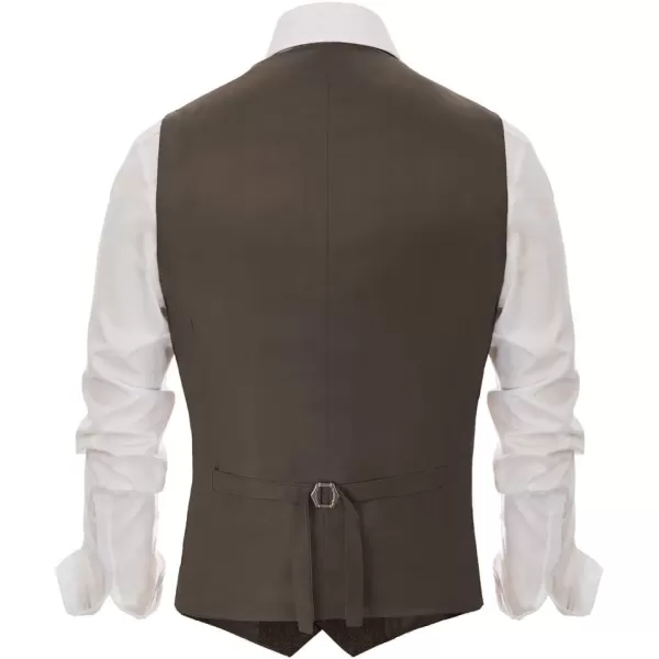 PJ PAUL JONES Men's Western Herringbone Tweed Suit Vest Wool Blend V Neck Slim Fit Waistcoat