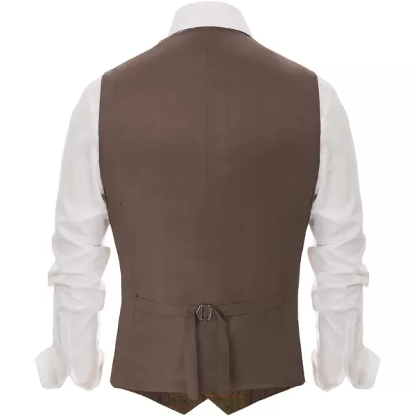 PJ PAUL JONES Men's Western Herringbone Tweed Suit Vest Wool Blend V Neck Slim Fit Waistcoat