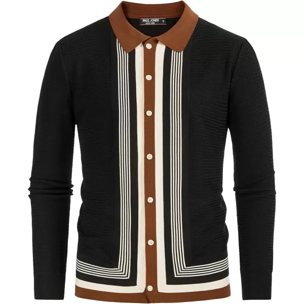PJ PAUL JONES Men‘s Button Down Polo Shirts Striped Knitted Cardigan Sweaters