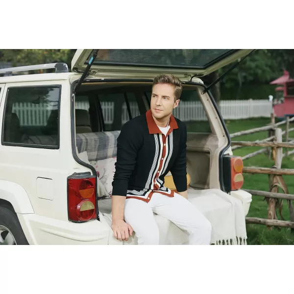 PJ PAUL JONES Men‘s Button Down Polo Shirts Striped Knitted Cardigan Sweaters