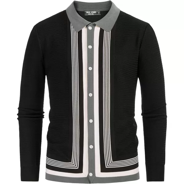 PJ PAUL JONES Men‘s Button Down Polo Shirts Striped Knitted Cardigan Sweaters
