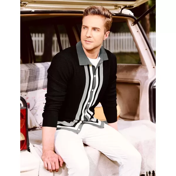 PJ PAUL JONES Men‘s Button Down Polo Shirts Striped Knitted Cardigan Sweaters