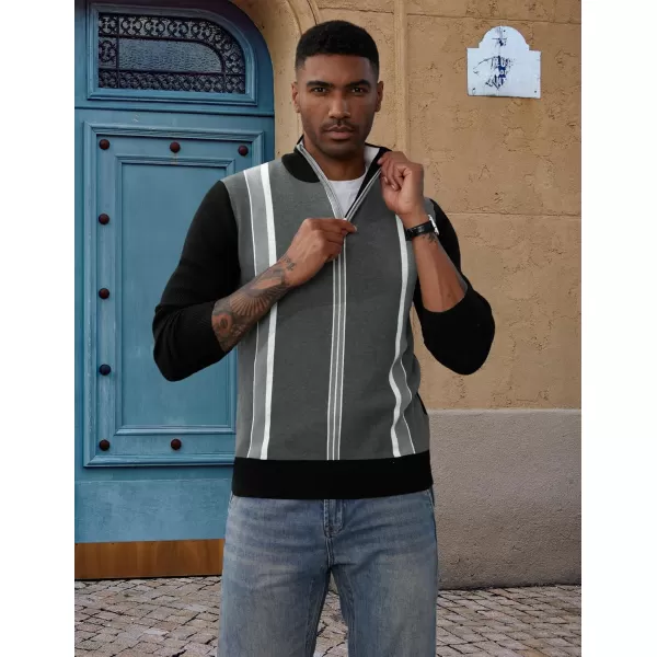 PJ PAUL JONES Quarter Zip Pullover Men Vintage Striped Sweater Thermal Turtlenecks for Winter
