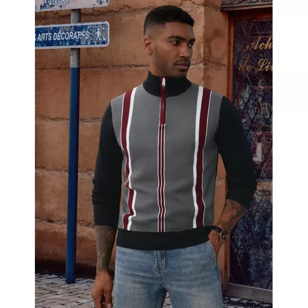 PJ PAUL JONES Quarter Zip Pullover Men Vintage Striped Sweater Thermal Turtlenecks for Winter