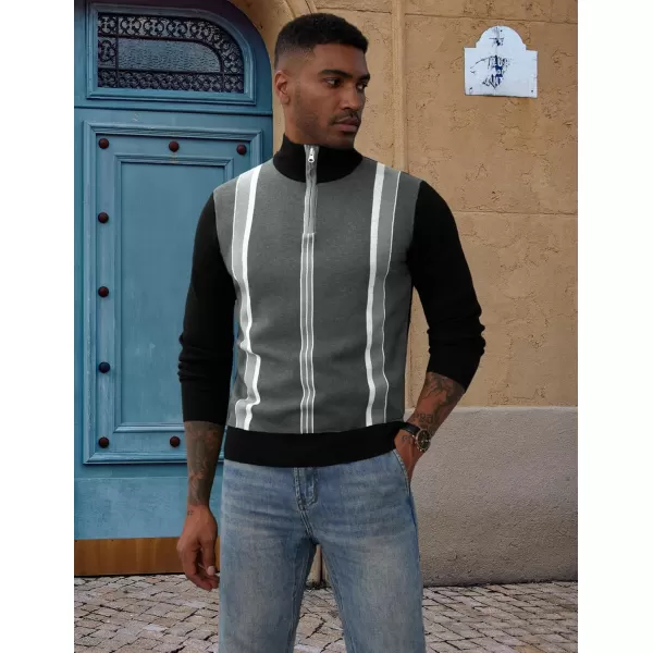 PJ PAUL JONES Quarter Zip Pullover Men Vintage Striped Sweater Thermal Turtlenecks for Winter