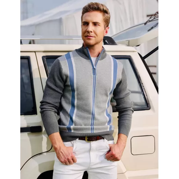 PJ PAUL JONES Quarter Zip Pullover Men Vintage Striped Sweater Thermal Turtlenecks for Winter