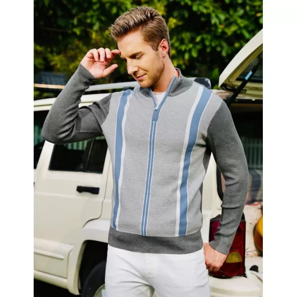 PJ PAUL JONES Quarter Zip Pullover Men Vintage Striped Sweater Thermal Turtlenecks for Winter