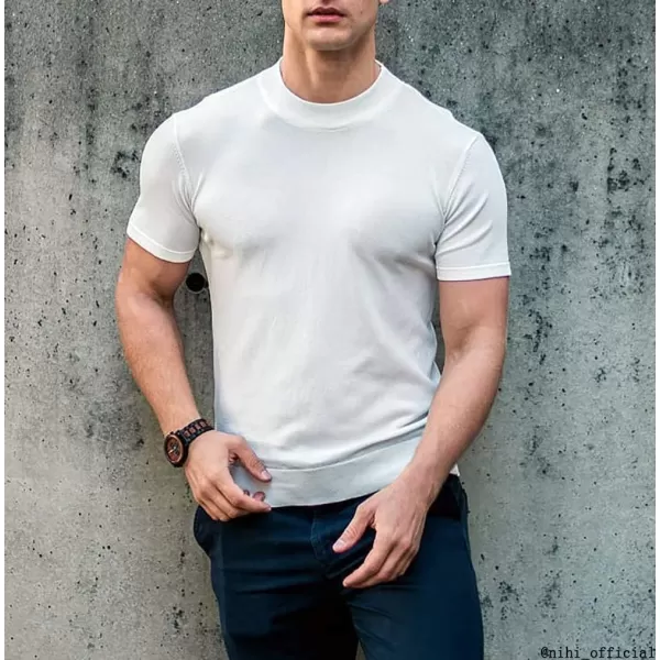 PJ Paul Jones Mens Mock Turtleneck Knit Pullover Sweater Short Sleeve Solid Knitwear Sweaters