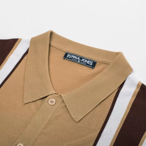 PJ Paul Jones Mens Polo Shirts Vintage Striped Lightweight Knitting Golf Shirts