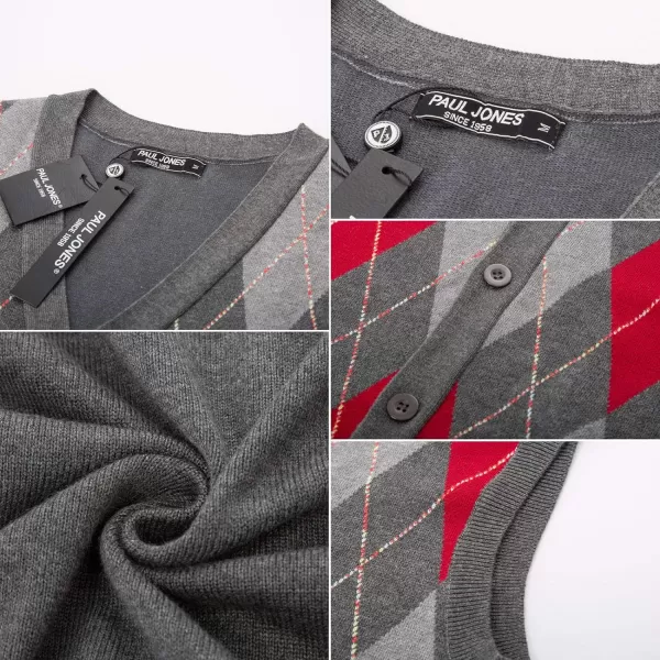 PJ Paul Jones Men's Sweater Vest Cardigan Button Front Knitwear Contrast Color Argyle Sweater Vest
