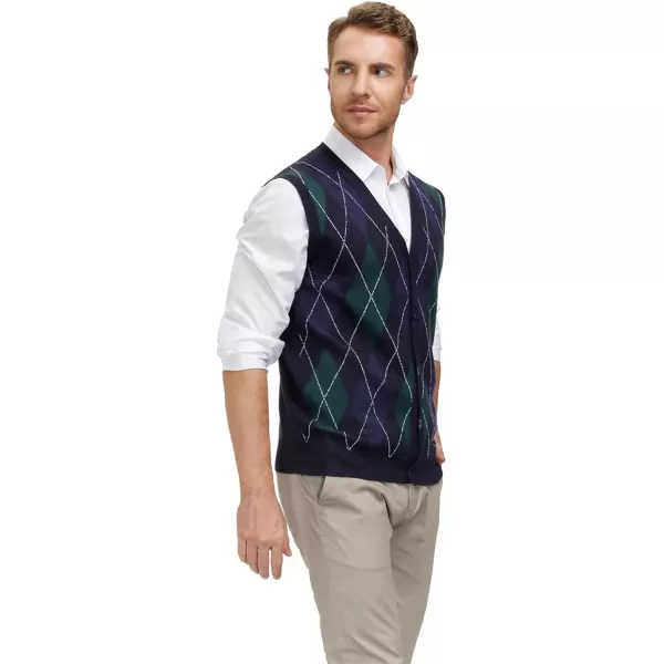 PJ Paul Jones Men's Sweater Vest Cardigan Button Front Knitwear Contrast Color Argyle Sweater Vest