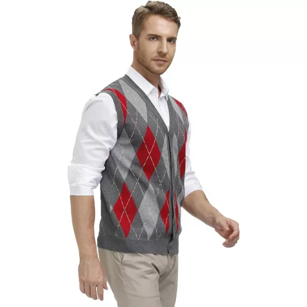 PJ Paul Jones Men's Sweater Vest Cardigan Button Front Knitwear Contrast Color Argyle Sweater Vest
