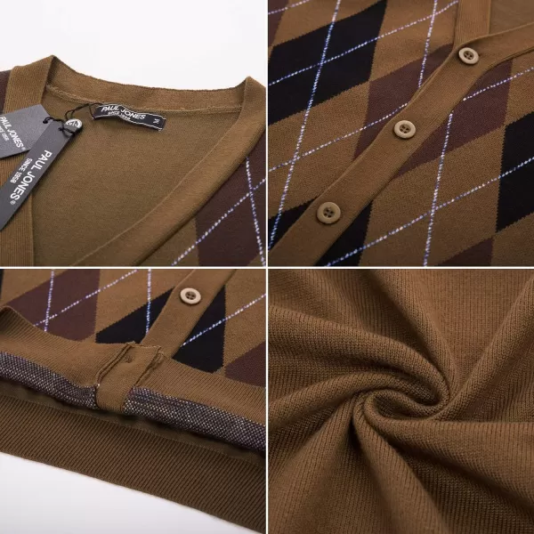 PJ Paul Jones Men's Sweater Vest Cardigan Button Front Knitwear Contrast Color Argyle Sweater Vest