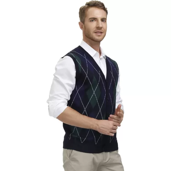 PJ Paul Jones Men's Sweater Vest Cardigan Button Front Knitwear Contrast Color Argyle Sweater Vest